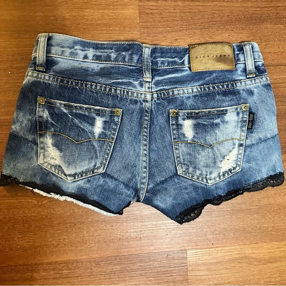 Dior-Dior Outlet Hemmed Blue Denim Distressed Low Waisted Women's Shorts - Picture 9 of 11